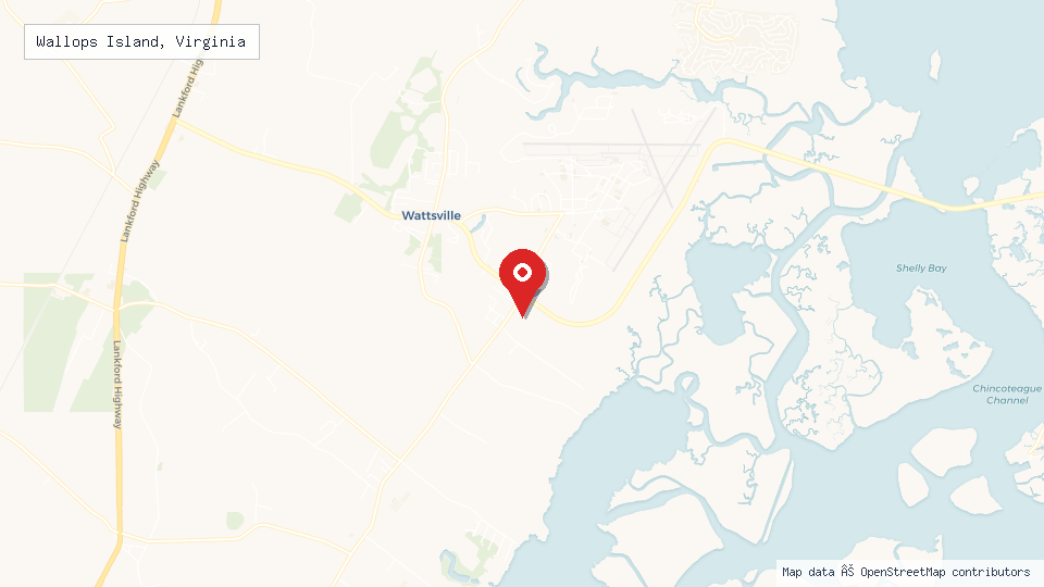 Street map of Wallops Island, Virginia with location pin