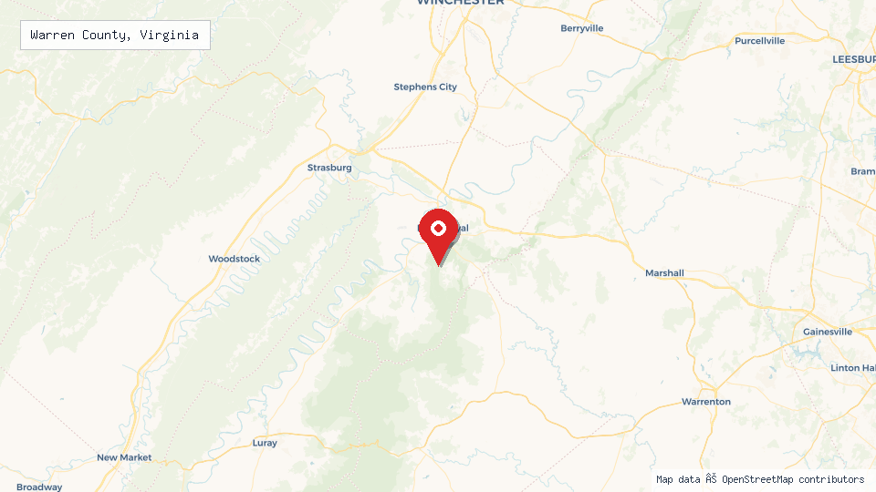 Street map of Warren County, Virginia with location pin