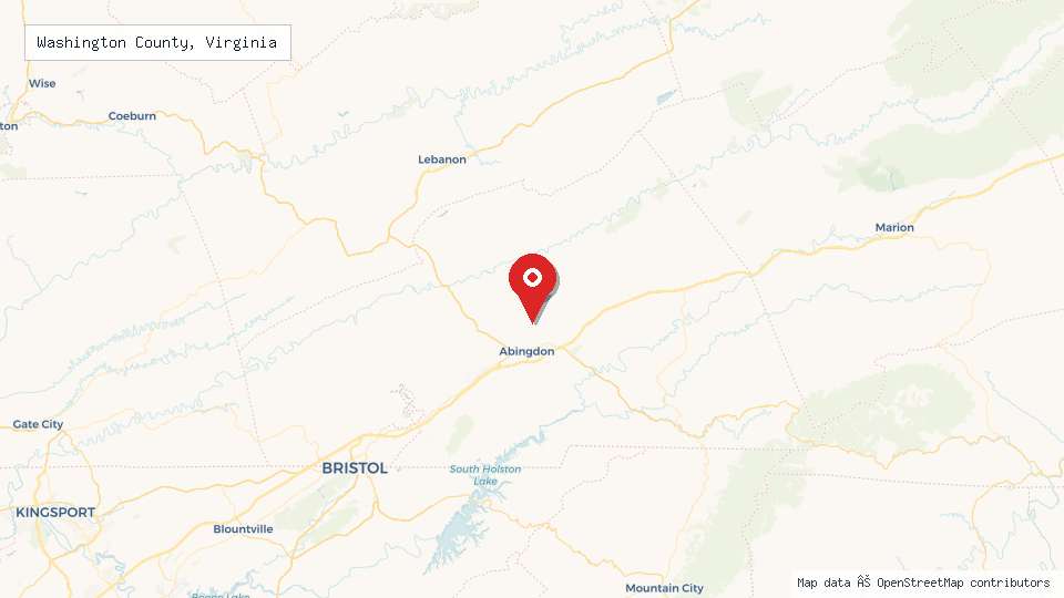 Street map of Washington County, Virginia with location pin