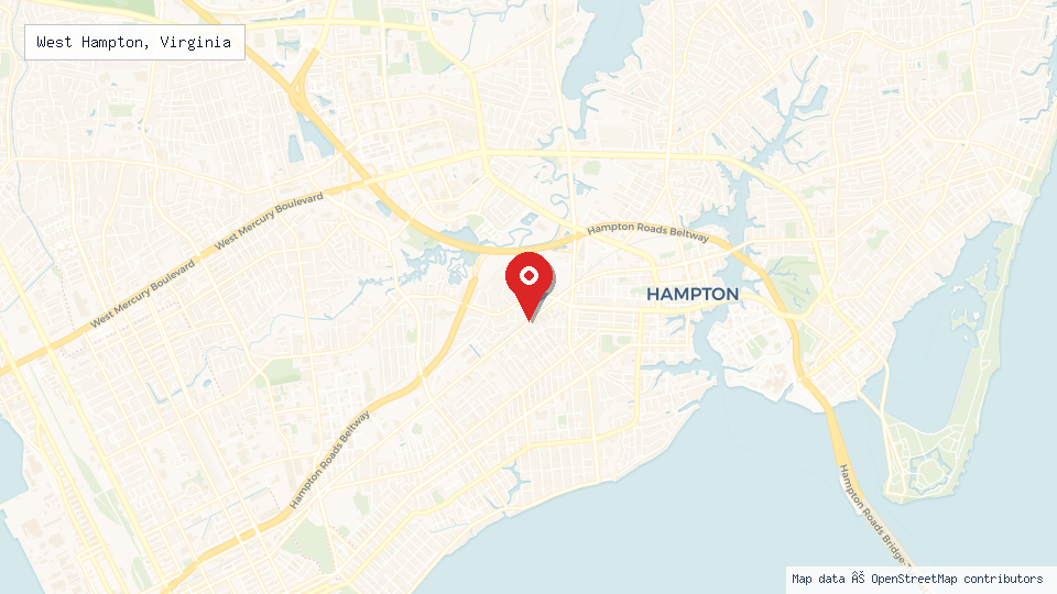 Street map of West Hampton, Virginia with location pin