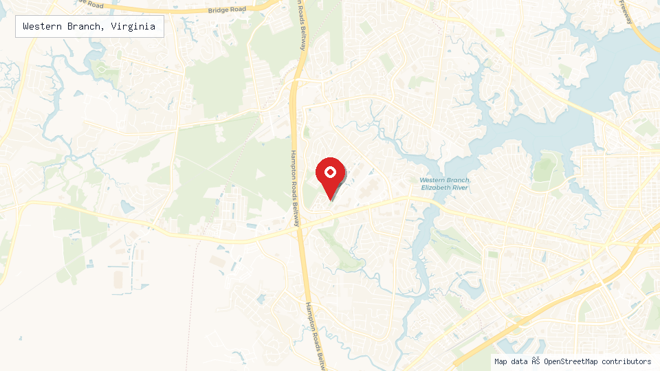 Street map of Western Branch, Virginia with location pin