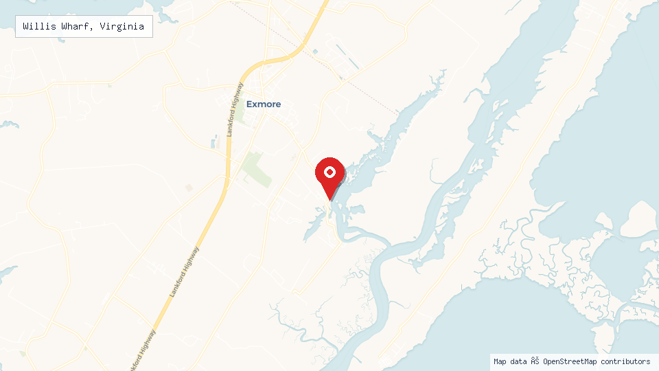 Street map of Willis Wharf, Virginia with location pin