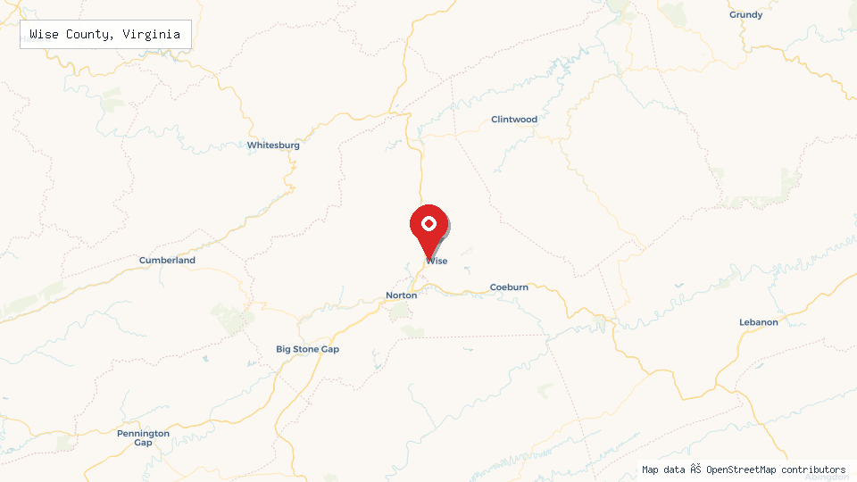 Street map of Wise County, Virginia with location pin