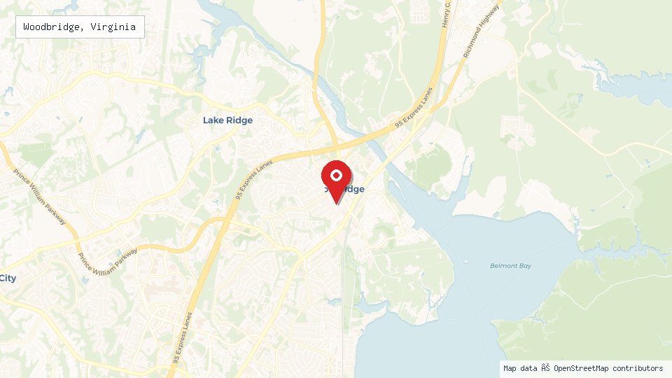 Street map of Woodbridge, Virginia with location pin