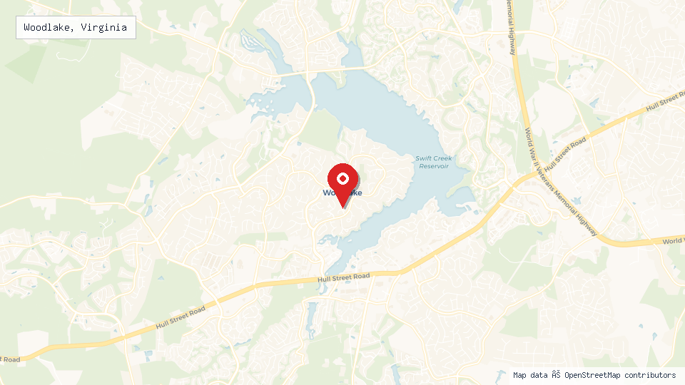 Street map of Woodlake, Virginia with location pin