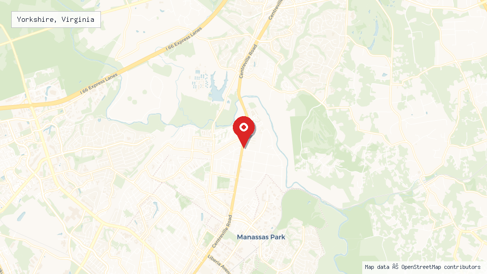 Street map of Yorkshire, Virginia with location pin
