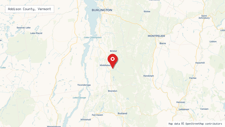 Street map of Addison County, Vermont with location pin