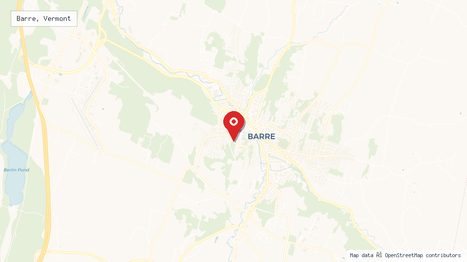 Street map of Barre, Vermont with location pin