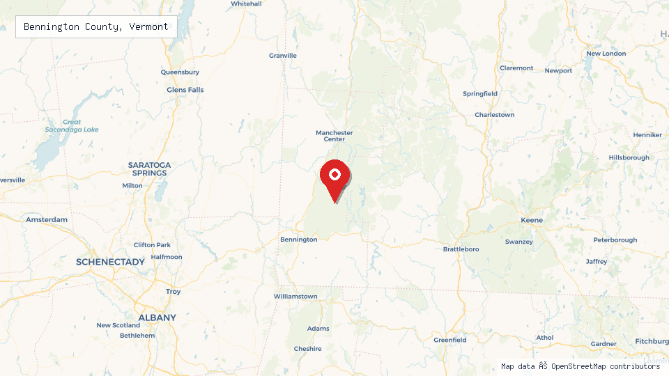 Street map of Bennington County, Vermont with location pin