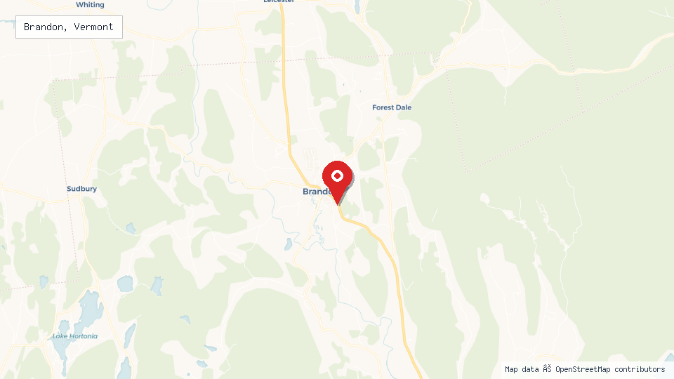 Street map of Brandon, Vermont with location pin