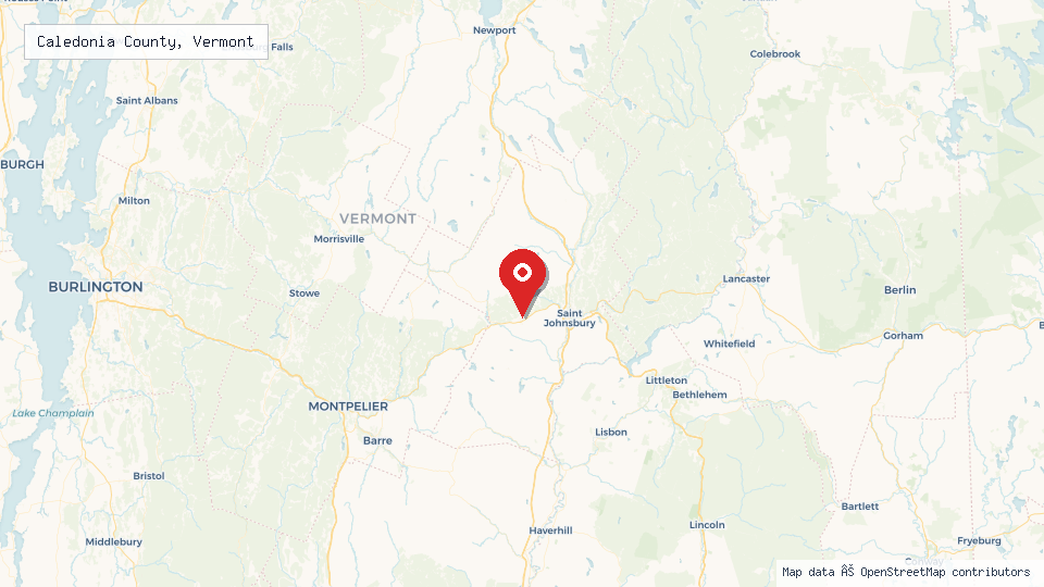 Street map of Caledonia County, Vermont with location pin