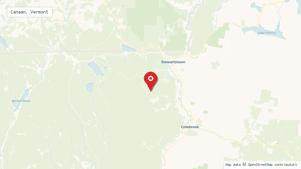 Street map of Canaan, Vermont with location pin