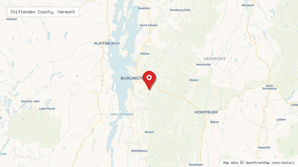 Street map of Chittenden County, Vermont with location pin
