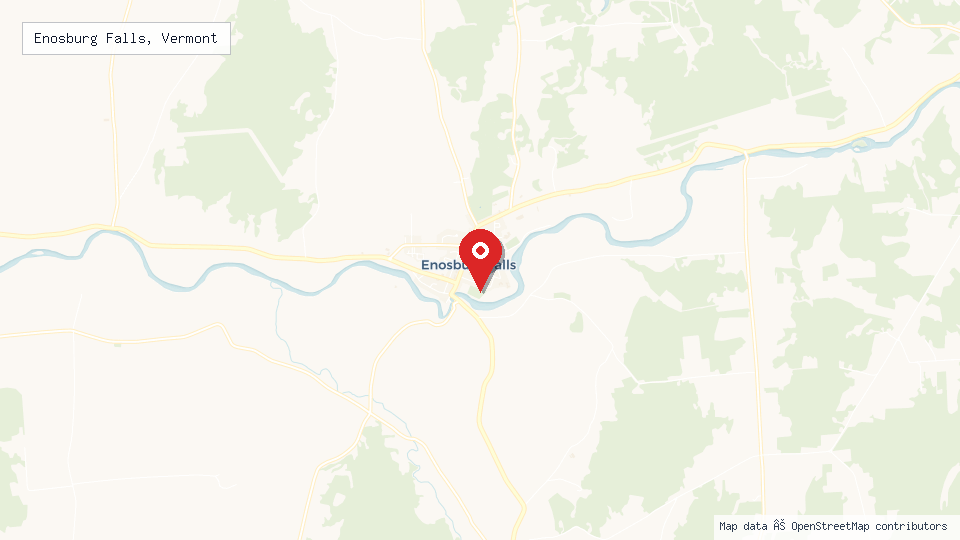 Street map of Enosburg Falls, Vermont with location pin