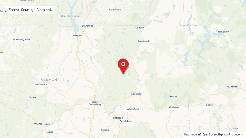 Street map of Essex County, Vermont with location pin