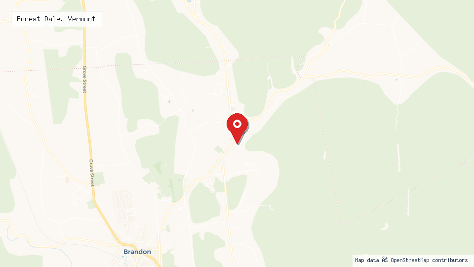 Street map of Forest Dale, Vermont with location pin