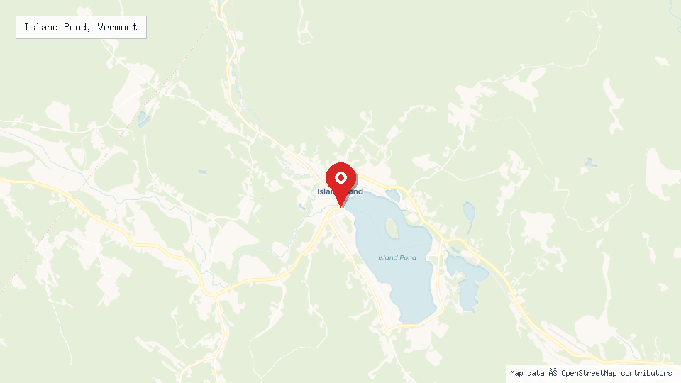 Street map of Island Pond, Vermont with location pin