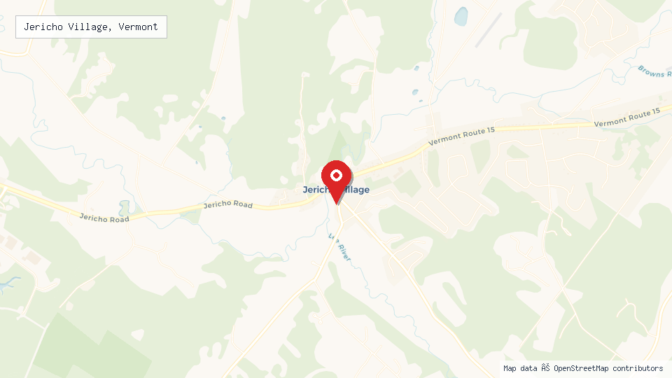 Street map of Jericho Village, Vermont with location pin
