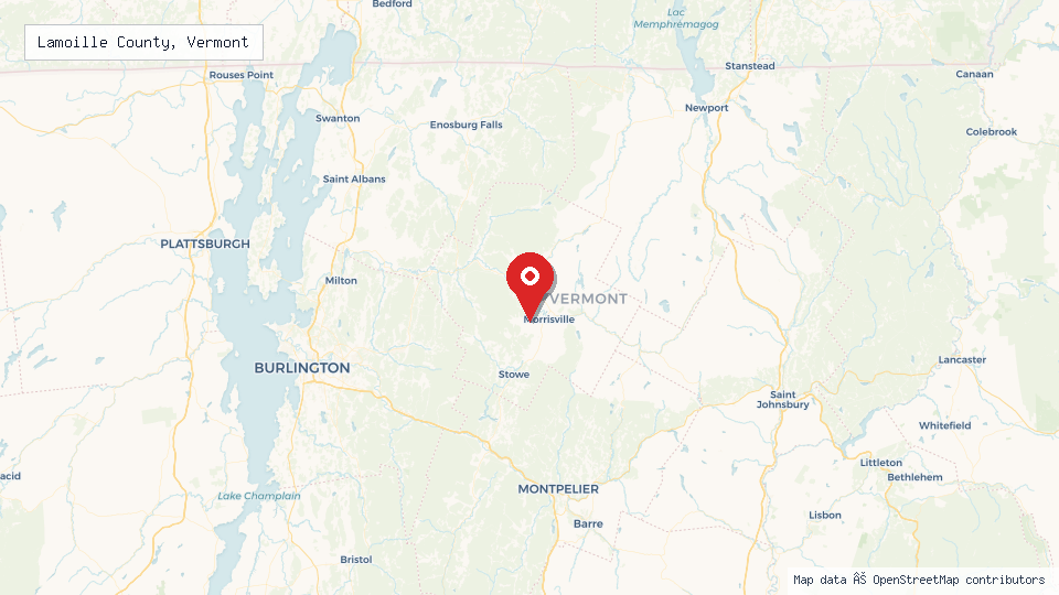 Street map of Lamoille County, Vermont with location pin