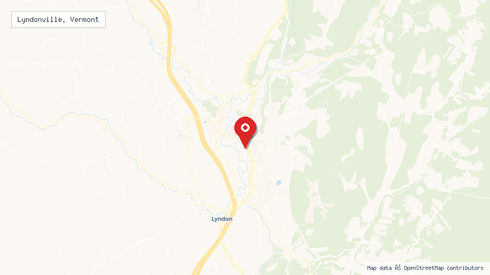 Street map of Lyndonville, Vermont with location pin