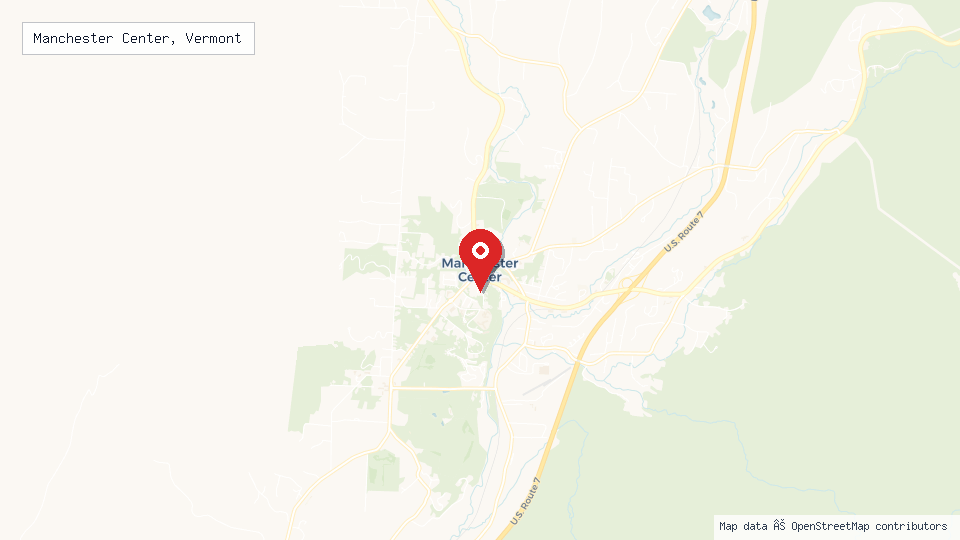 Street map of Manchester Center, Vermont with location pin
