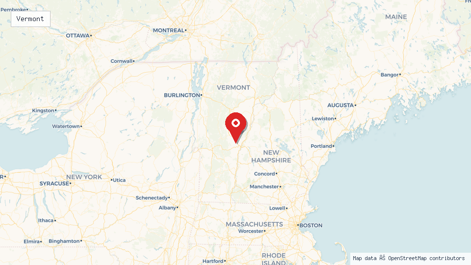 Street map of Vermont with location pin