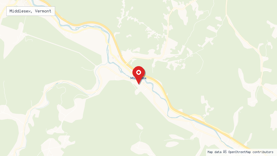 Street map of Middlesex, Vermont with location pin