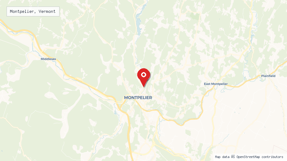 Street map of Montpelier, Vermont with location pin