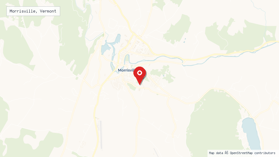 Street map of Morrisville, Vermont with location pin