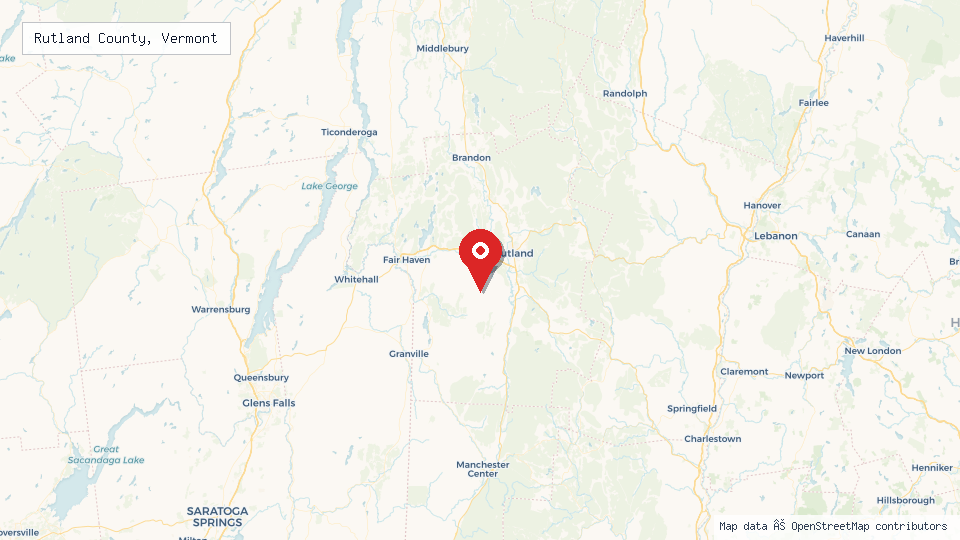 Street map of Rutland County, Vermont with location pin