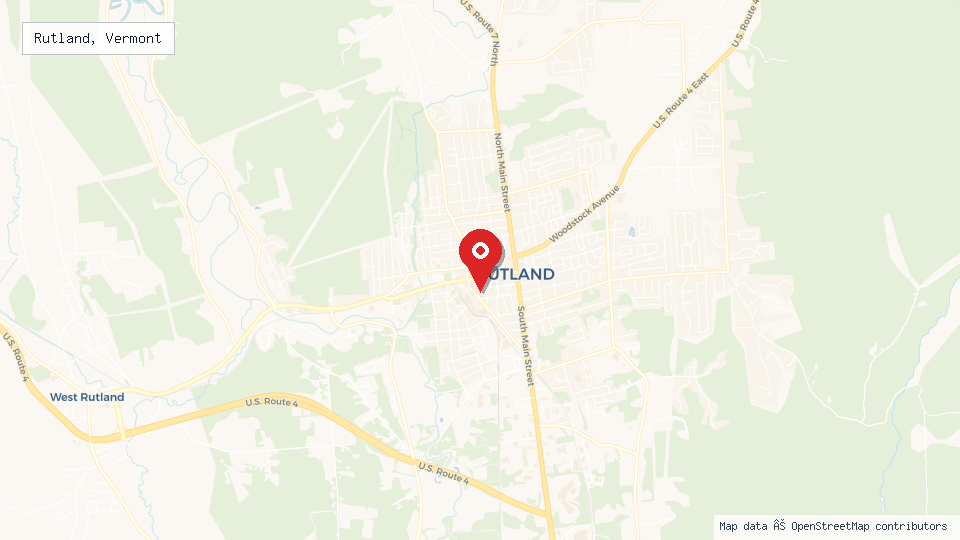 Street map of Rutland, Vermont with location pin