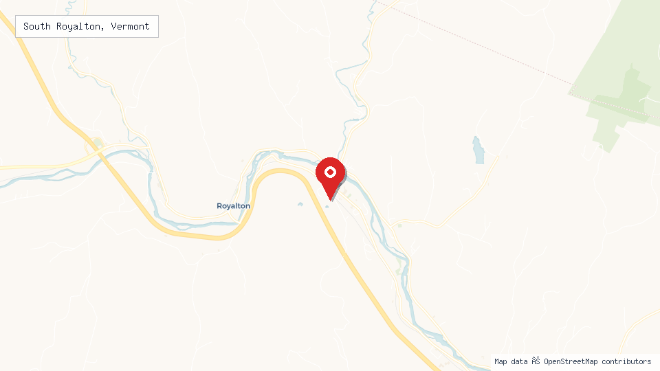 Street map of South Royalton, Vermont with location pin