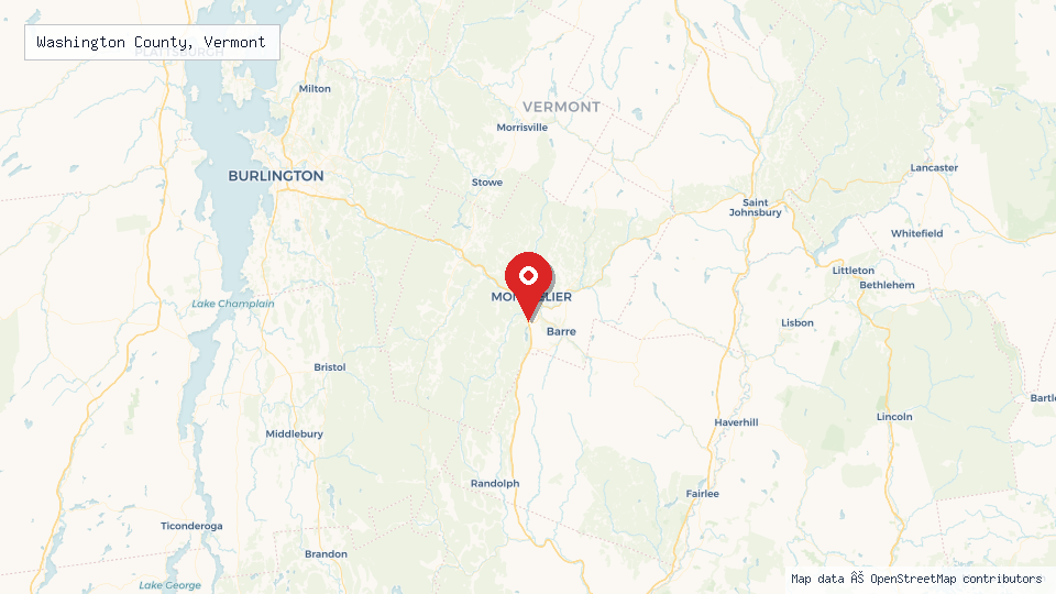 Street map of Washington County, Vermont with location pin