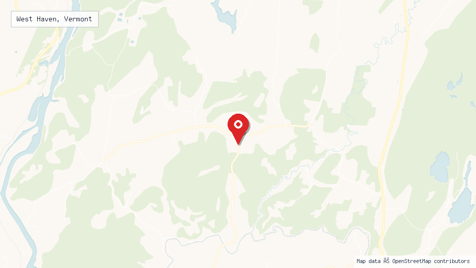 Street map of West Haven, Vermont with location pin