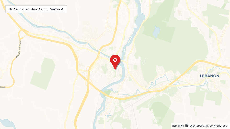 Street map of White River Junction, Vermont with location pin