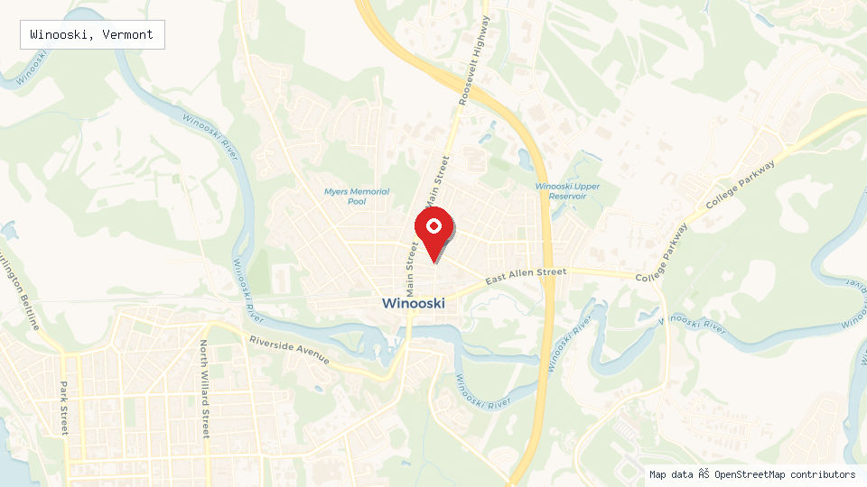 Street map of Winooski, Vermont with location pin
