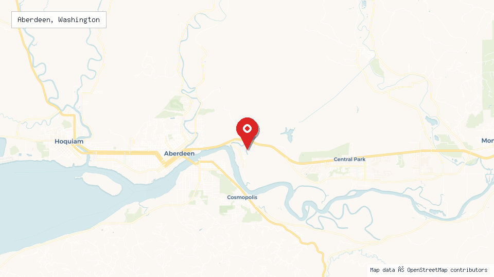 Street map of Aberdeen, Washington with location pin