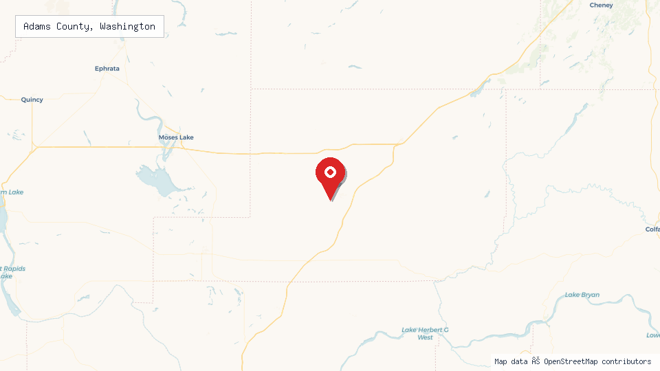 Street map of Adams County, Washington with location pin