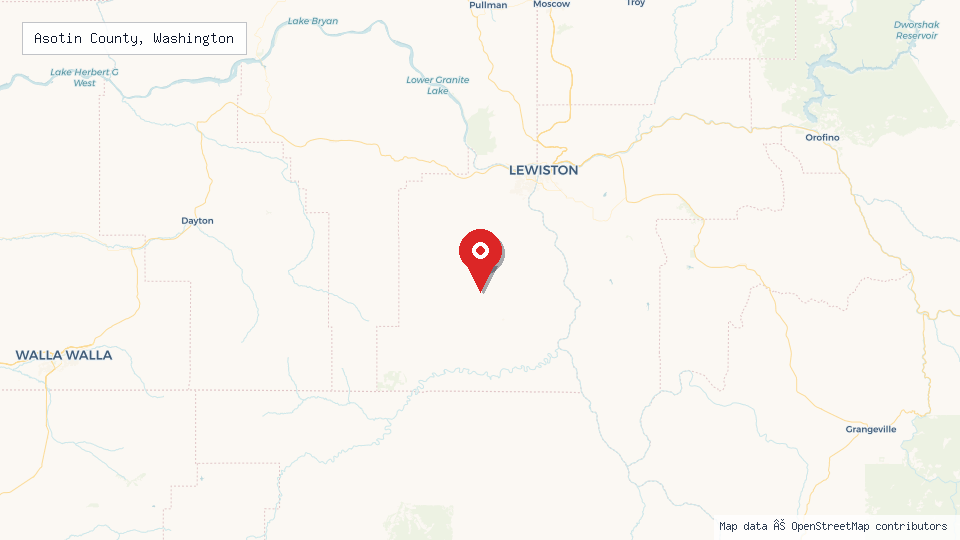 Street map of Asotin County, Washington with location pin