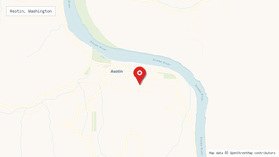 Street map of Asotin, Washington with location pin