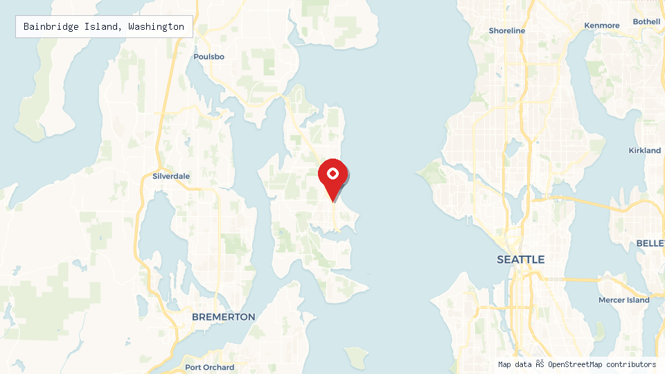 Street map of Bainbridge Island, Washington with location pin
