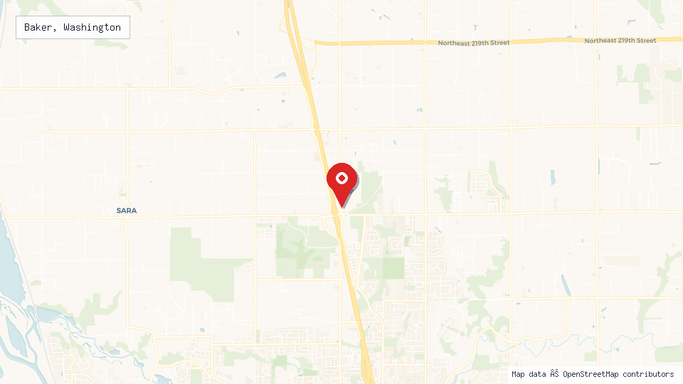 Street map of Baker, Washington with location pin