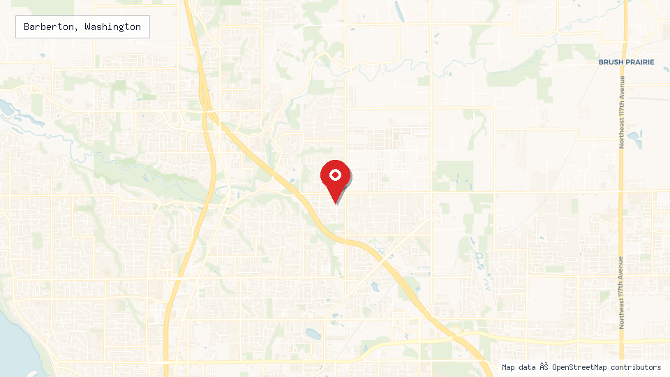 Street map of Barberton, Washington with location pin