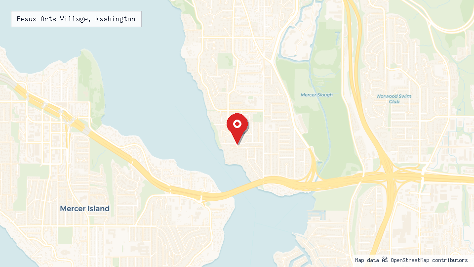 Street map of Beaux Arts Village, Washington with location pin
