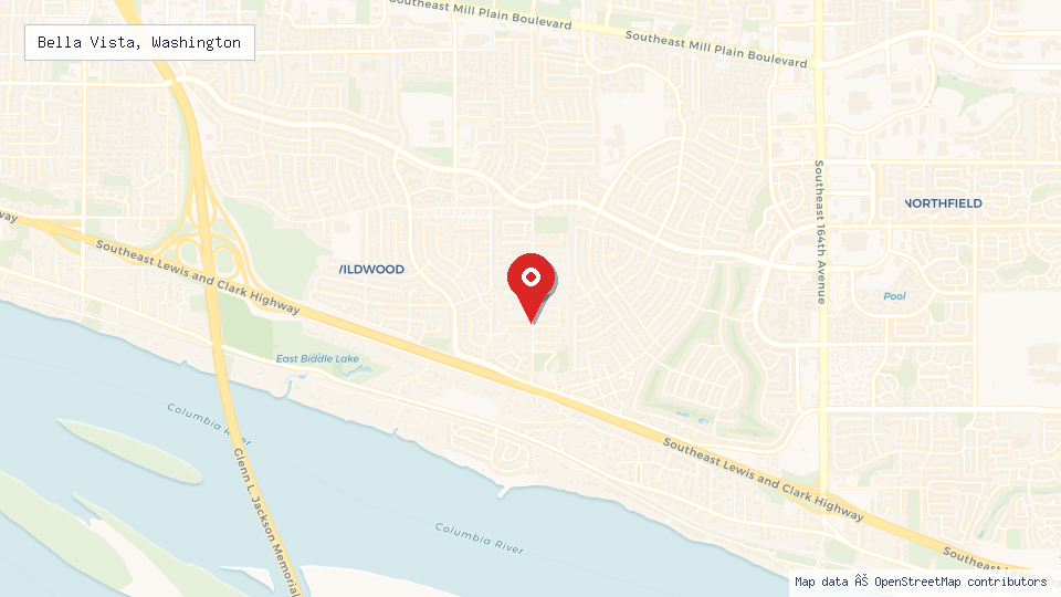 Street map of Bella Vista, Washington with location pin