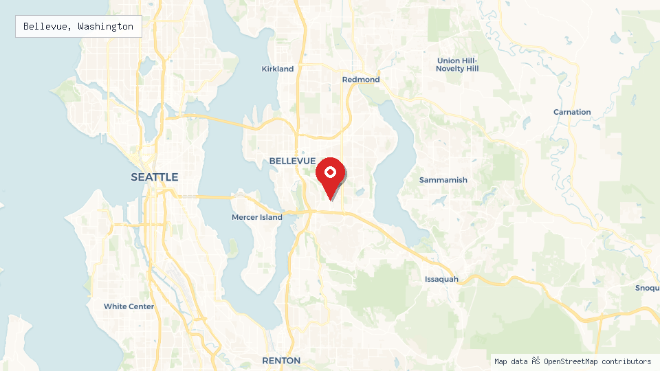 Street map of Bellevue, Washington with location pin