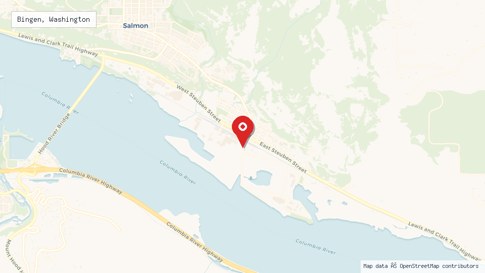Street map of Bingen, Washington with location pin
