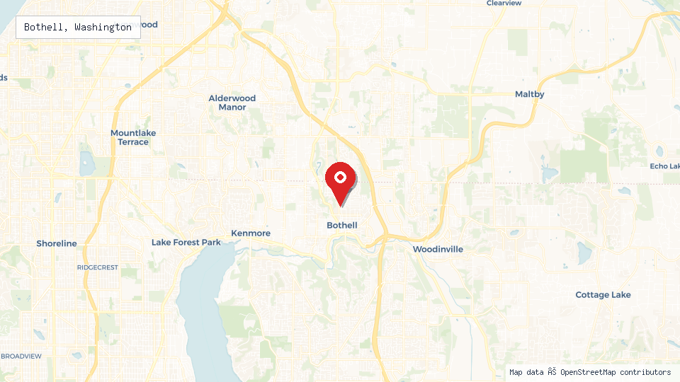 Street map of Bothell, Washington with location pin