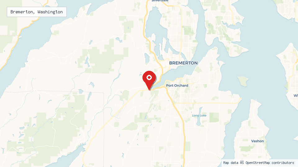 Street map of Bremerton, Washington with location pin