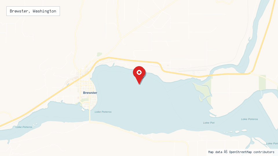 Street map of Brewster, Washington with location pin